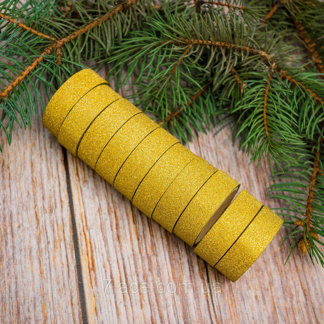 Скотч кольоровий декоративний/колір золотий/ширина 1,5 см/колон 2,5 м/замовлення від 1 рулон