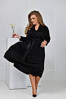 Свободное черное платье с поясом большого размера