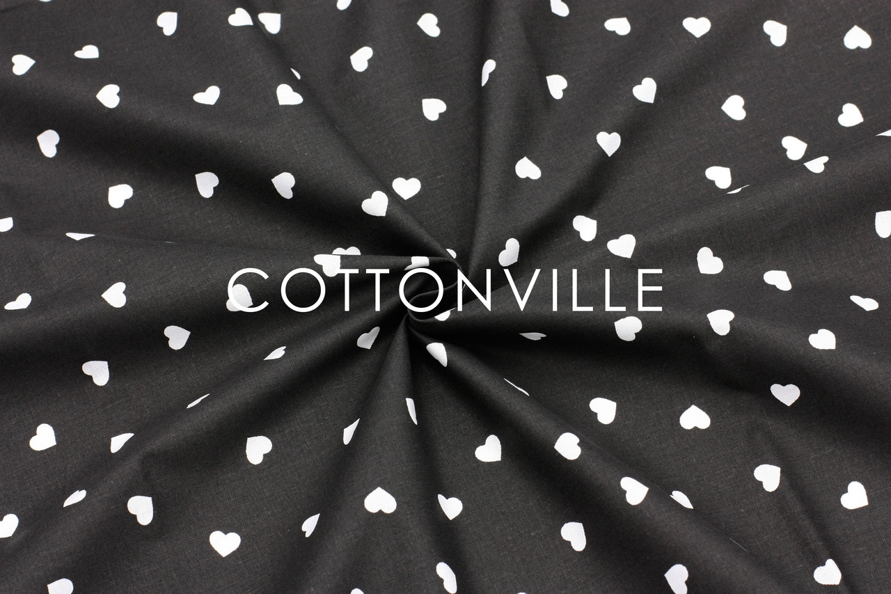 Поплін 240 см Сердечка на чорному ОРГАНІЧНА бавовна