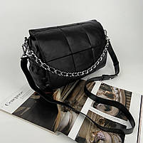 Жіноча шкіряна сумка на та через плече з ланцюжком Polina & Eiterou чорна, фото 4