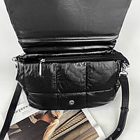 Жіноча шкіряна сумка на та через плече з ланцюжком Polina & Eiterou чорна, фото 9