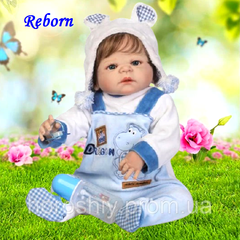 Дитяча реалістична лялька реборн Мальчік.Reborn.Тёма, Вінілова лялька, Новонароджене немовля реборн 57 см Блакитний