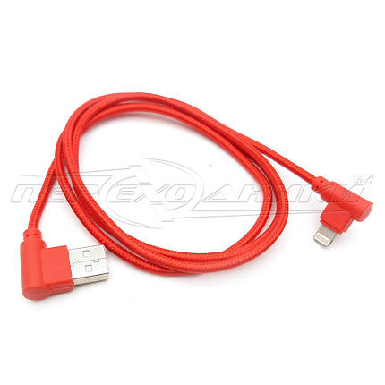 Кабель USB 2.0 (висока якість) Кутовий to Lightning кутовий, тканинне обплетення, 1 м, фото 3