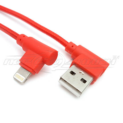 Кабель USB 2.0 (висока якість) Кутовий to Lightning кутовий, тканинне обплетення, 1 м, фото 1