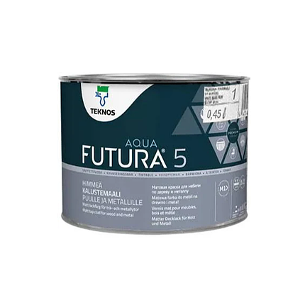 Універсальна фарба Teknos Futura Aqua 5 матова 0,45л, фото 1