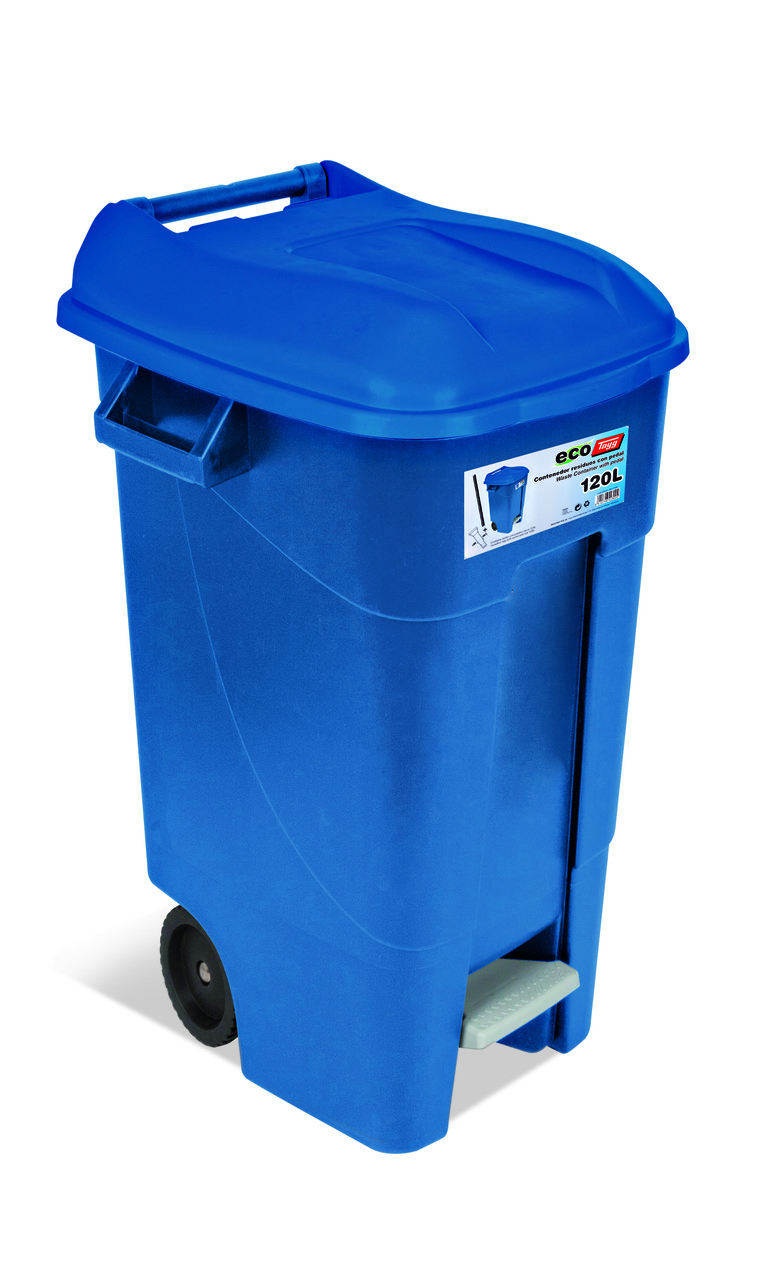 Бак для мусора120л EcoTayg 60*56,8*88,6см, с педалью, ручками, на колесах, синий (Испания) - фото 1 - id-p1483214652