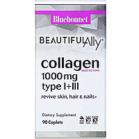 Колаген 1000 мг, Beautiful Ally, Collagen Type I + III, Bluebonnet Nutrition, 90 капсул