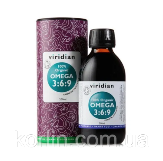 Органічна олія Омега 3: 6: 9 200 мл Viridian Organic Omega 3:6:9 Oil Англія Доставка з ЄС