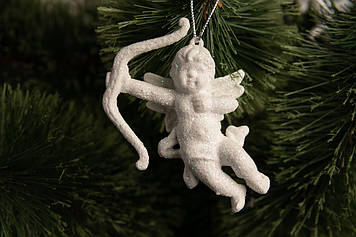 Новорічна іграшка Купідон об'ємна 12 см із пластику кольорова, в блискітках