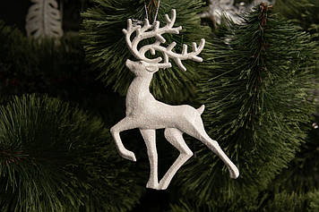 Іграшка на ялинку новорічна Олень об'ємна 12 см із пластику, в блискітках