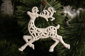 Новорічна іграшка Олень плоска 12 см із пластику кольорова, в блискітках