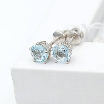 Сережки-пусети срібні, пологові, зі Скай-топазом.