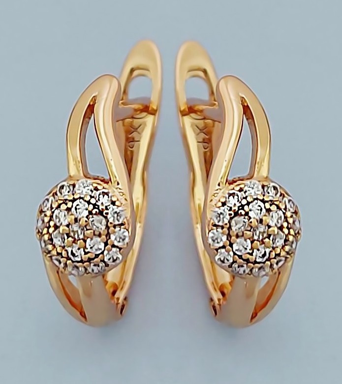 Сережки ХР з білими цирконами. Позолота 18К. Довжина: 1,5 см