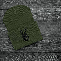 Мужская | Женская шапка Intruder хаки, зимняя bunny logo зеленая