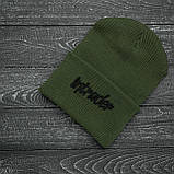 Чоловіча | Жіноча шапка Intruder хакі зимова big logo + рукавички чорні, зимовий комплект + ПОДАРУНОК, фото 2