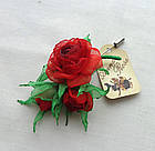 Бутоньєрка весільна ручної роботи на піджак або плаття "Червоний букетик троянд", фото 4