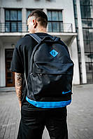 Рюкзак міський чоловічий, жіночий, для ноутбука Nike (Найк) чорний - блакитний спортивний