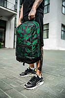 Рюкзак чоловічий / жіночий листочки Міський для ноутбука спортивний чорний-зелений гербарій V 1 шкільний