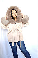 Пончо пальто жіноче з хутром капюшон та манжети