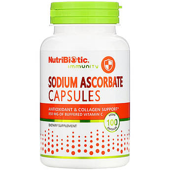 Аскорбат натрію NutriBiotic Sodium Ascorbate Буферизований содою вітамін C 100 рослинних капсул
