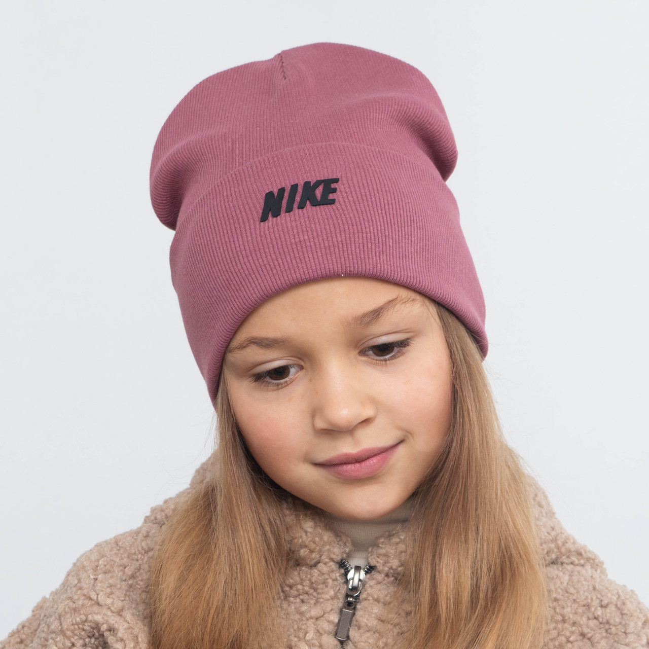 Шапка бавовняна Рубчик Nike (закот) запорошена троянда