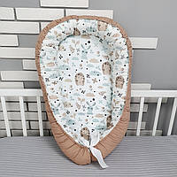 Кокон - гніздечко позиціонер для новонародженого зі з'ємним матрацом - Їжачки та зайки - 88х55х12см