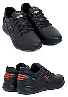 Мужские кожаные кроссовки Puma (Пума) Y-707, мужские кожаные туфли черные, кеды повседневные. Мужская обувь