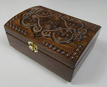 Різьблена шкатулка з горіха 21×14.5×8 см | Дерев’яна скринька ручної роботи | Подарунок з Карпат