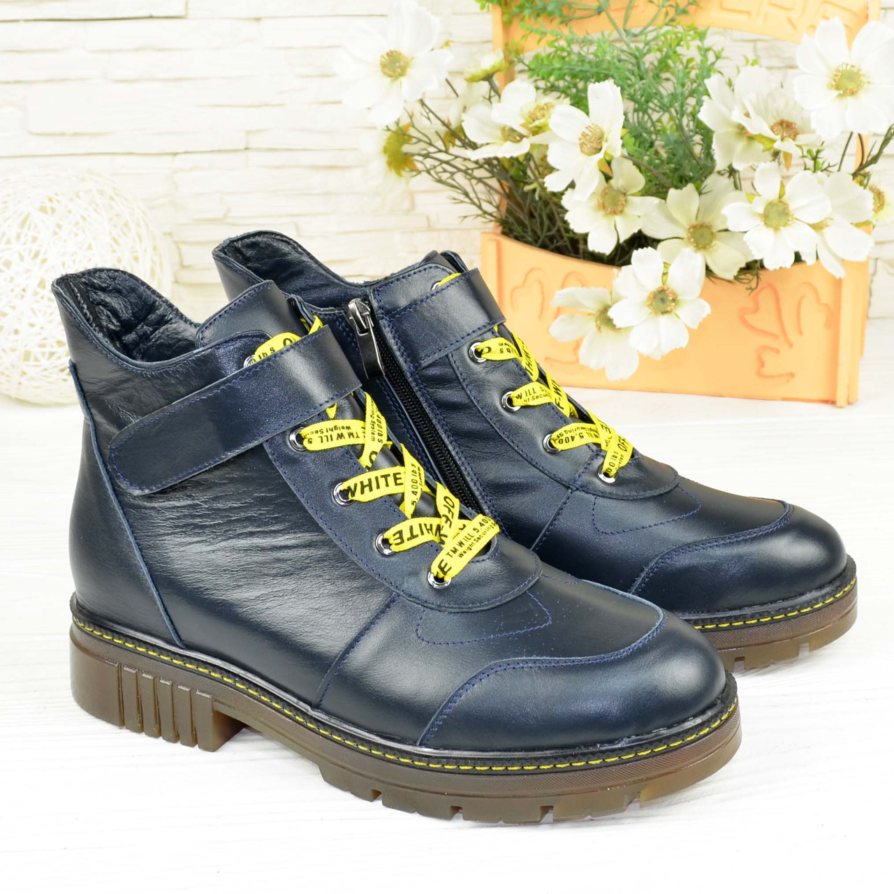 Черевики жіночі на товстій підошві, колір синій, фото 1