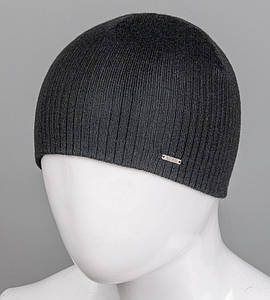 Чоловіча в'язана шапка без підкладки, шерсть (201210), Чорний