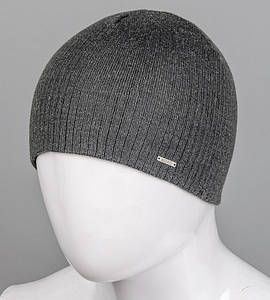 Чоловіча в'язана шапка без підкладки, шерсть (201210), Темно-сірий
