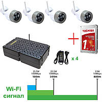 Wi-Fi Повний! Комплект відеоспостереження, 4 вуличні відеокамери Wi-Fi 3MP, 1ТБ HDD. KIT-900-4C Intervision