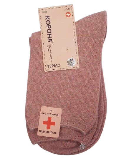 Жіночі шкарпетки термо без гумки собача вовна Корона 2608 37-42 пудра, фото 1