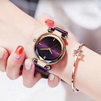 Годинник жіночий наручний на магнітній застібці фіолетового кольору кварцовий годинник на магніті