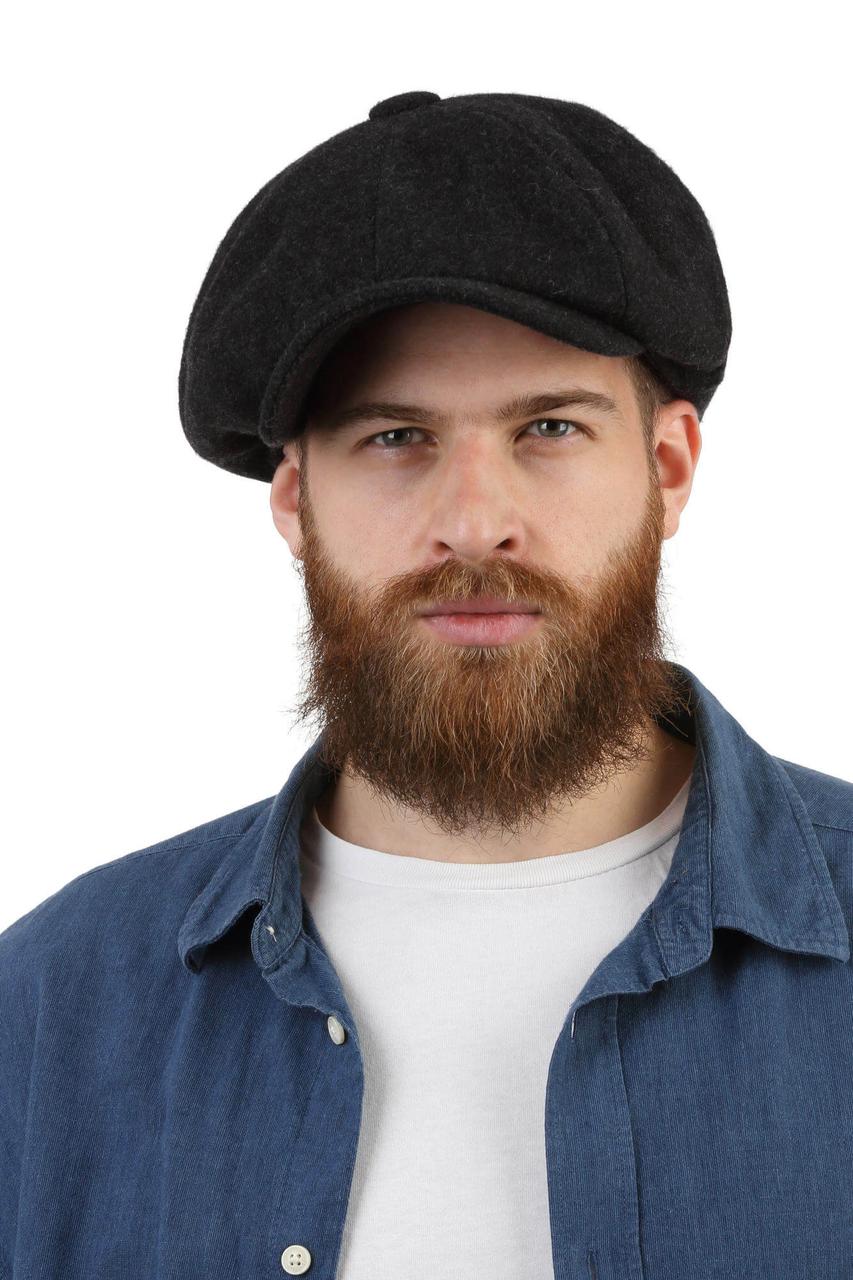 Кепка чоловіча гаврош з вовни темно-сера, фото 1