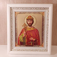 Икона Игорь святой благоверный князь, лик 15х18 см, в белом деревянном киоте