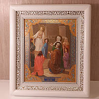 Ікона Введення в храм Пресвятої Богородиці, лик 15х18 см, в білому дерев'яному кіоті