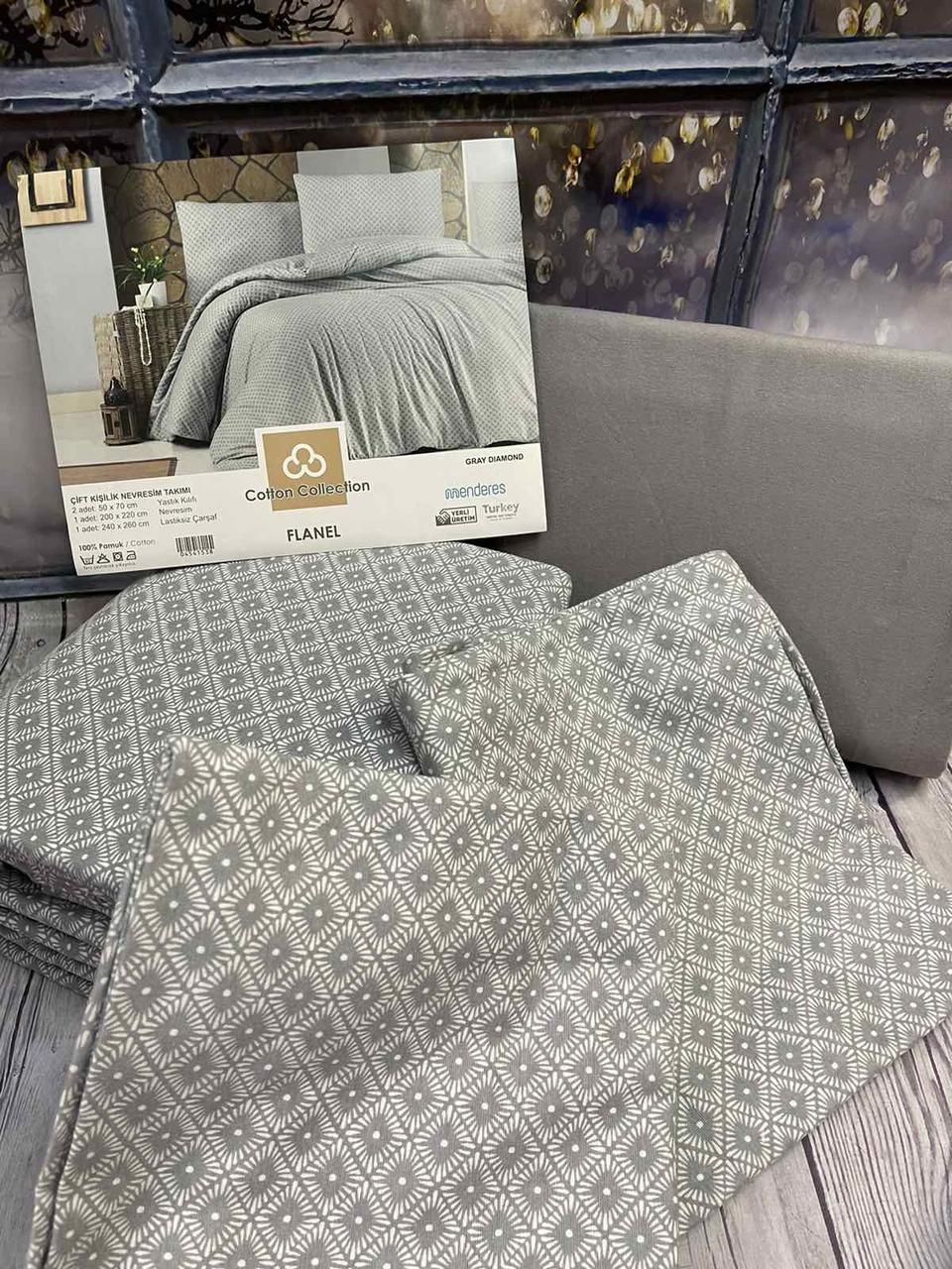 Набір постільної білизни з фланелі байка євро розмір Cotton Collection Gray diamond, фото 1