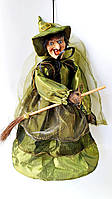 Декор Ведьма с метлой в зеленом платье на Хэллоуин, 35 см