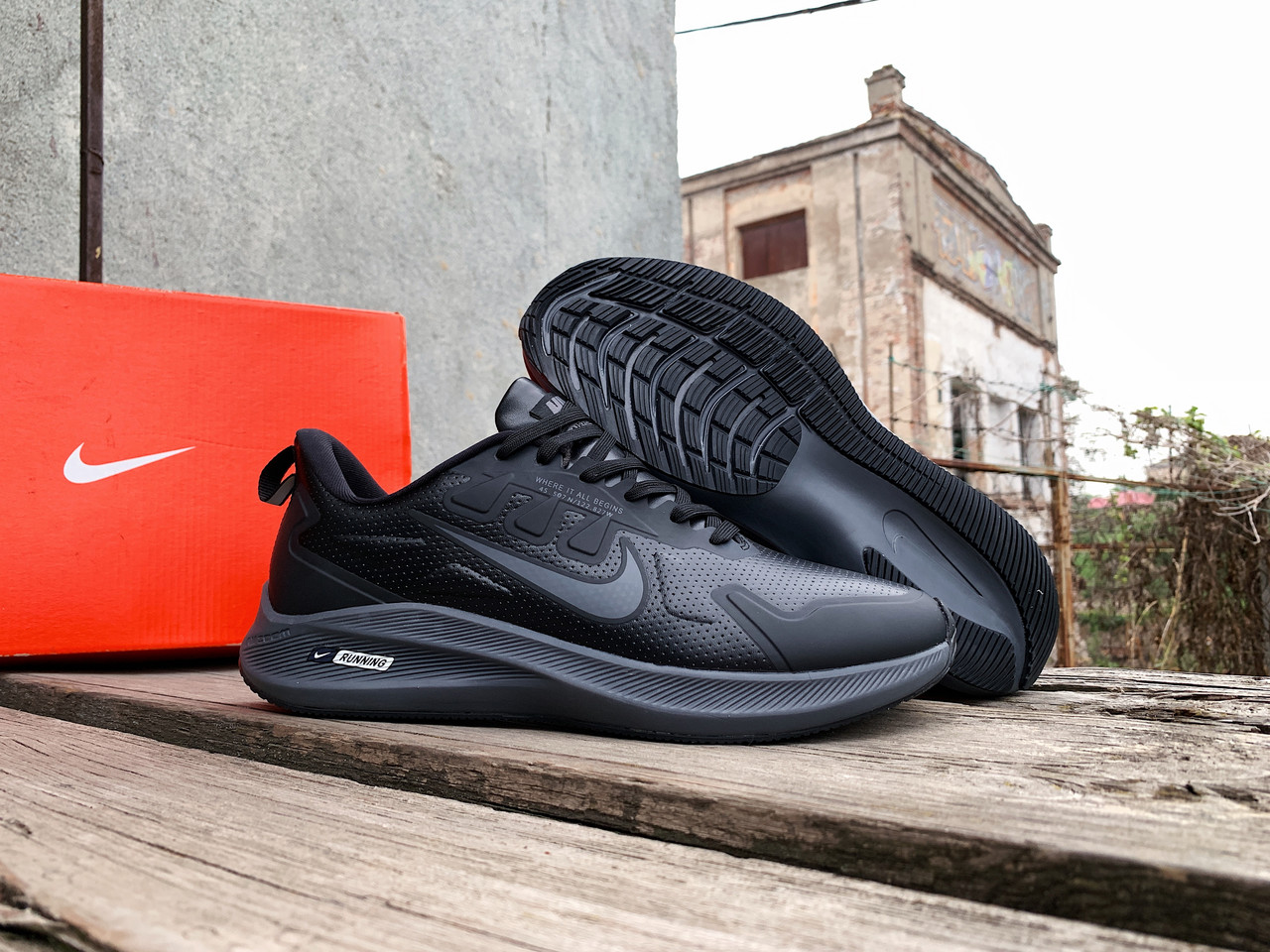 Чоловічі шкіряні кросівки Nike Air Relentless 1 Black Grey чорні водонепроникні