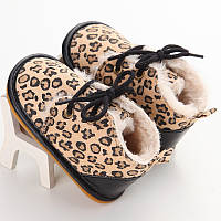 Демисезонные пинетки-ботинки для девочки 13см,12см,11см с леопардовым принтом