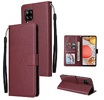Чохол книжка гаманець для Samsung Galaxy A22 бордовий ремінець на руку