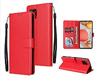 Чехол книжка бумажник для Samsung Galaxy A22 красный шнурок на руку
