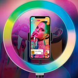 Кольорова Різнобарвна кільцева LED-лампа 30 см з тримачем для смартфона UKC MJ33 RGB