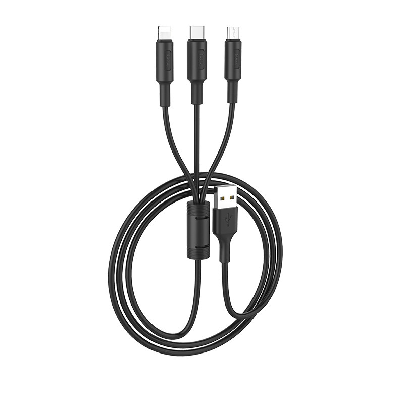 USB Cable Hoco X25 Soarer 3 in1 Lightning / MicroUSB / Type-C Black 1m (X25)