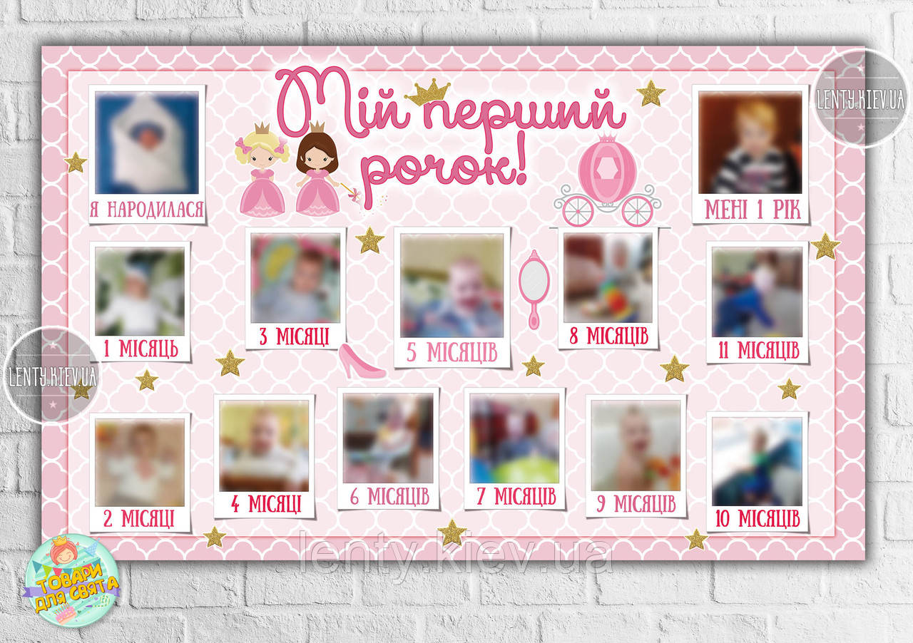 Плакат-коллаж "12 місяців" - Маленька Принцеса / little princess (Укр). - З фотографіями 120x75 см
