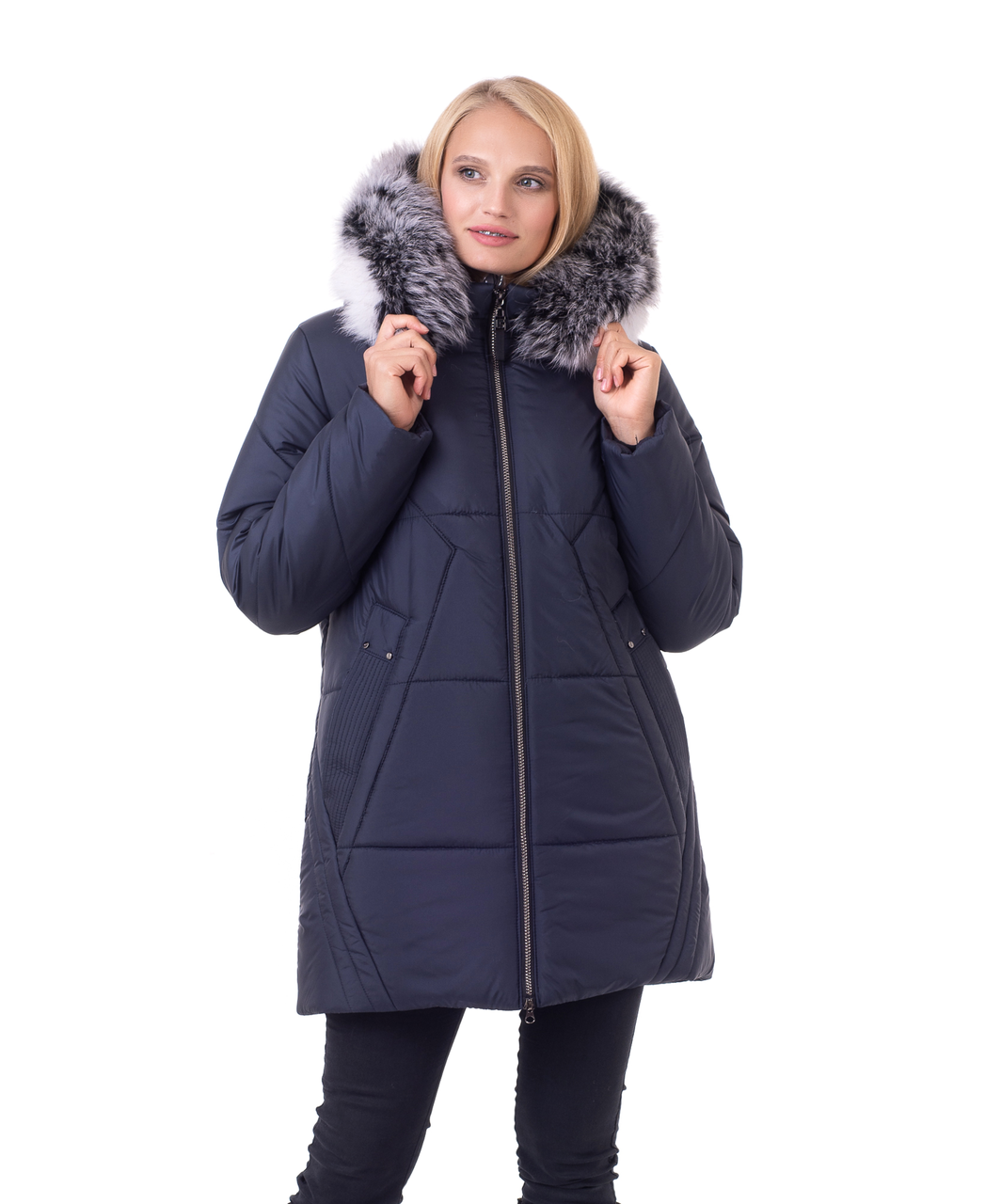 Жіноча зимова куртка з хутром під чорнобурку