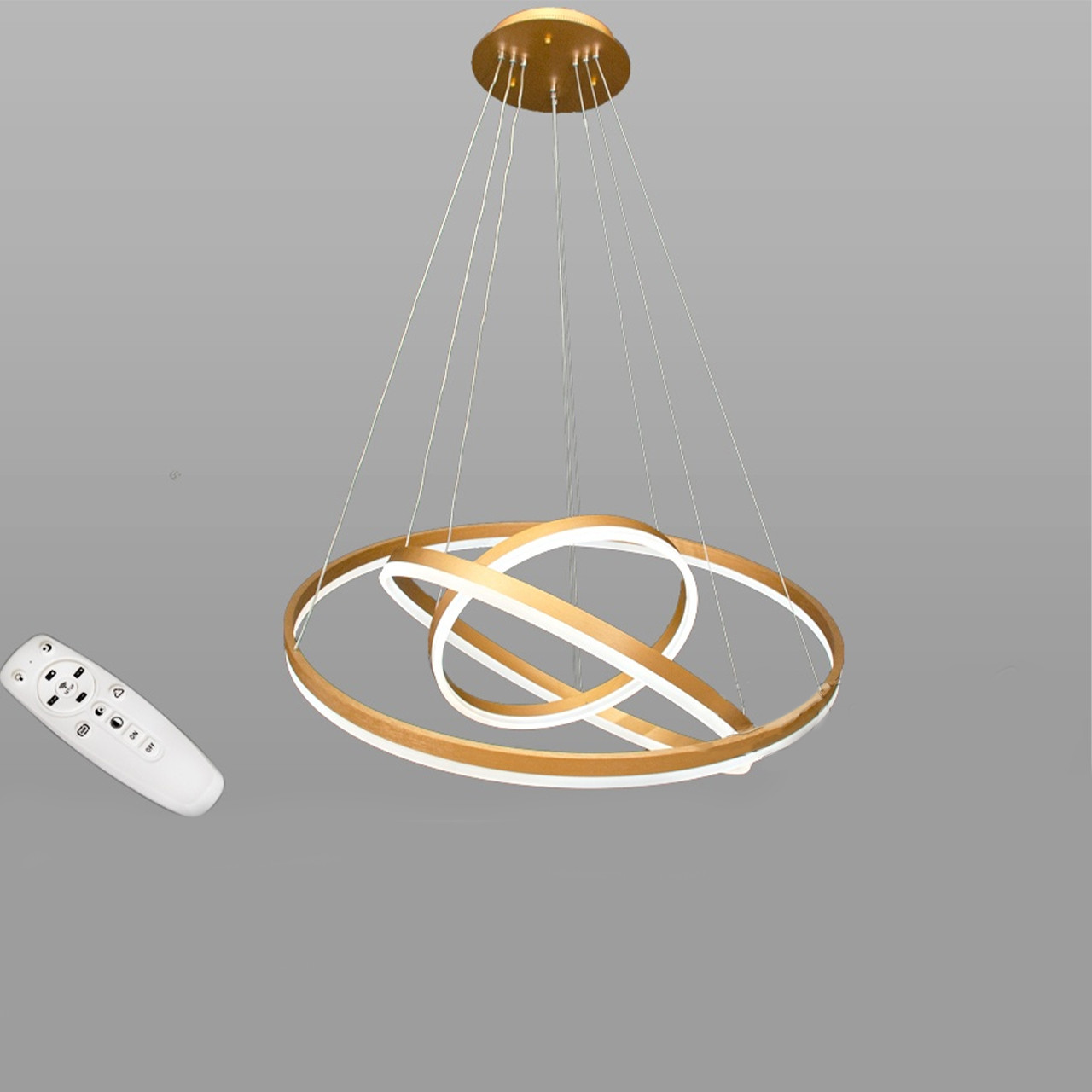 Підвісна світлодіодна люстра кільця с пультом д/к 160 Вт колір каркасу золотий D-D9285-800+600+400G dimmer, фото 1