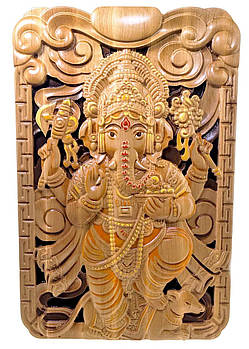 Різьблене дерев'яне панно "Ганеша" ручний розпис