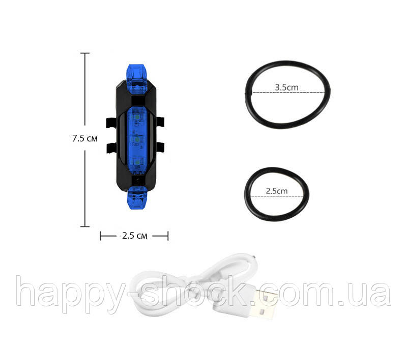 Велосипедный стоп сигнал BS-216 USB аккумуляторный 15LM синий - фото 7 - id-p1483561487